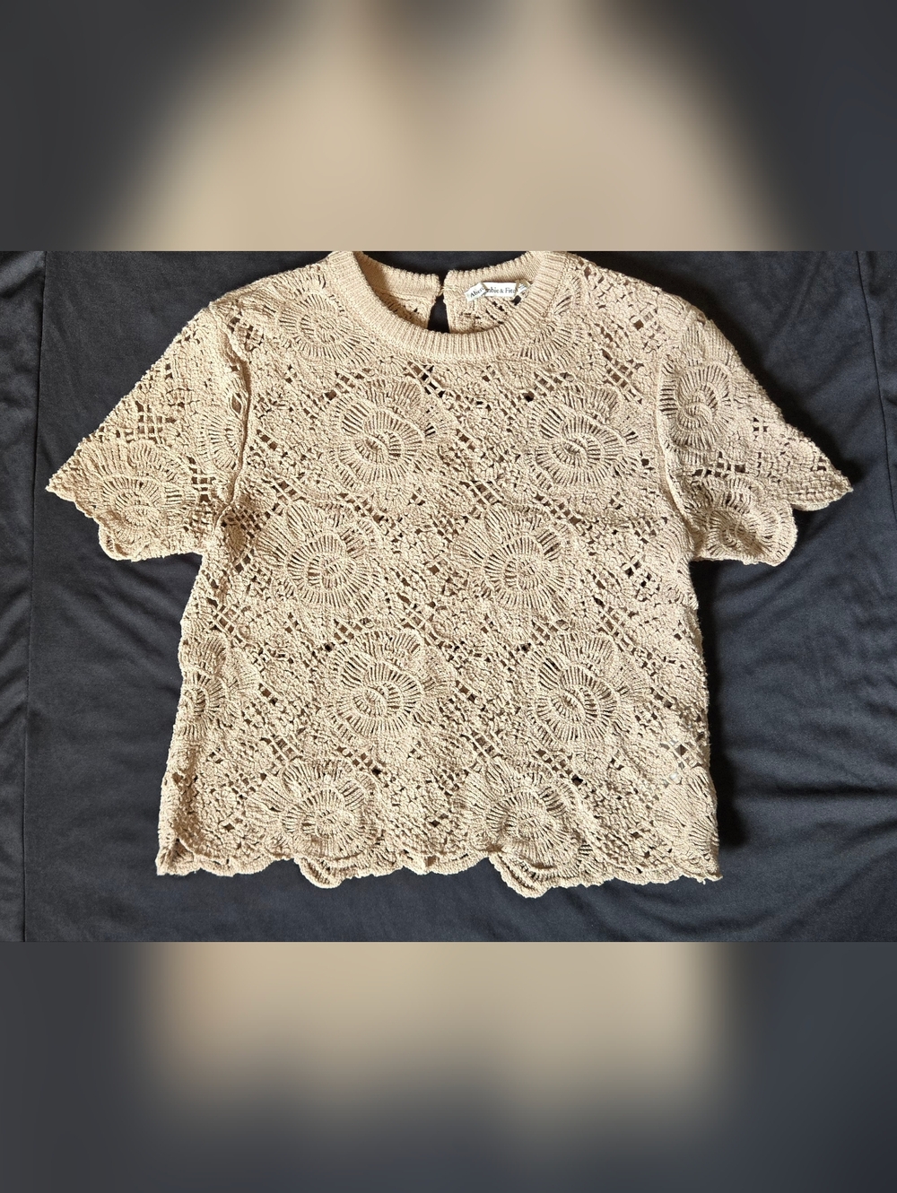 Abercrombie & Fitch Crochet Lace Top Taupe small Short Sleeve